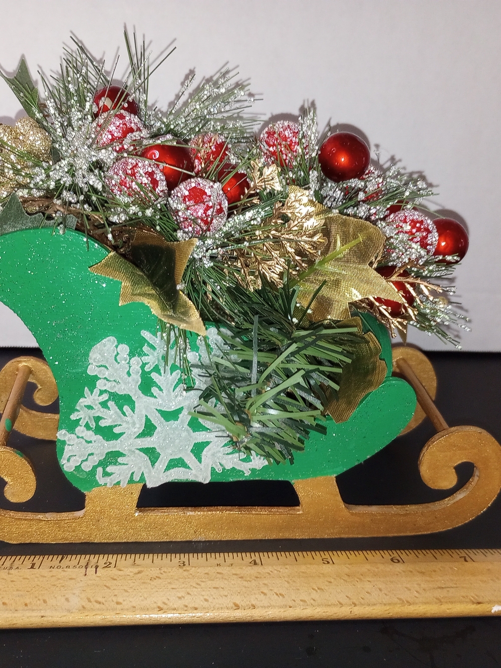 Festive Green & Gold Sleigh Holiday Centerpiece